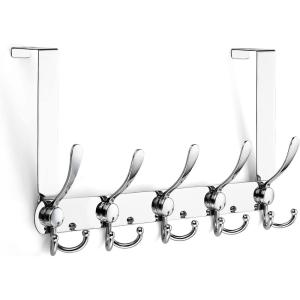 imageRavinte 2 Pack Over The Door Hanger with 10 Coat Hooks for Hanging Clothes Towels Accessories Wallets Blankets etc Heavy Duty Iron Gray Stainless SteelSilver