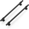 imageRavinte 10 Pack 1012 Inch Cabinet Pulls Kitchen Cupboard Handles with Round Base Matte Black Drawer Pulls Cabinet Handles 1012quot Length8quot Hole Center25