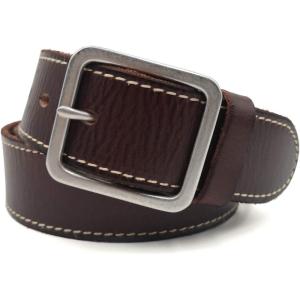 imageMens Genuine Leather Belts with Solid Brass Gold Buckle TopGrain One Piece Leather Dress Casual Belts For MenSilver Buckle S Tan