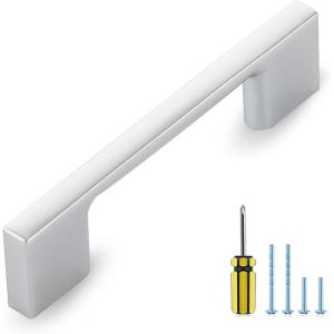 imageRavinte 10 Pack Wide Foot Cabinet Pulls 3 Inch Polished Chrome Cabinet Handles Kitchen Hardware for Cabinet Polished Chrome Drawer Pulls Come with ScrewdriverPolished Chrome