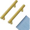 imageRavinte 15 Pack 5 Inch Cabinet Pulls Brushed Brass Stainless Steel Kitchen Drawer Pulls Cabinet Handles with Drill Mounting Template 5Length 3 Hole CenterBrushed Brass