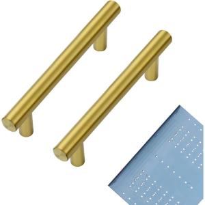 imageRavinte 15 Pack 5 Inch Cabinet Pulls Brushed Brass Stainless Steel Kitchen Drawer Pulls Cabinet Handles with Drill Mounting Template 5Length 3 Hole CenterBrushed Brass