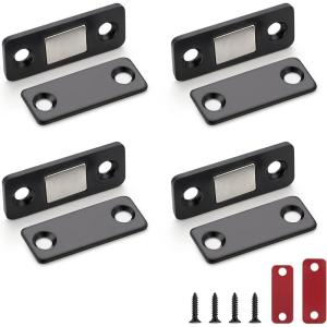 imageRavinte Magnetic Door Catch  Ultra Thin Cabinet Catch With Strong Adhesive Sticker Concealed Door Magnets Stainless Steel Closer Latch  4 Pack Black