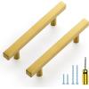 imageRavinte 25 Pack Gold Cabinet Handles 4 Inch Brushed Brass Square Cabinet Pulls Gold Hardware for Kitchen Cabinets  638 Inch Total Length5