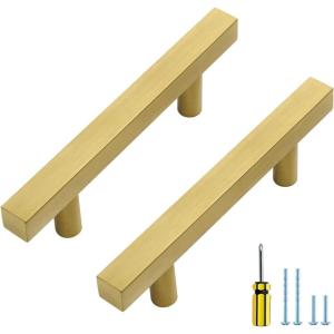 imageRavinte 25 Pack Gold Cabinet Handles 4 Inch Brushed Brass Square Cabinet Pulls Gold Hardware for Kitchen Cabinets  638 Inch Total Length40