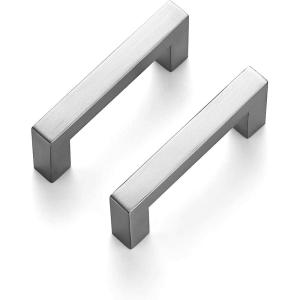 imageRavinte 10 Pack Square Bar Kitchen Cabinet Handles Brushed Nickel Cabinet Pulls Drawer Pulls with 3 Inch Hole Center Kitchen Cabinet HardwareBrushed Nickel