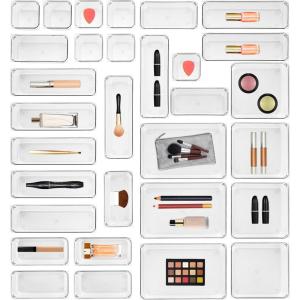 imageRavinte 28 PCS Drawer Organizer Plastic Storage Bins 4  Size Kitchen Drawer Organizer with NonSlip Pads Clear Desk Storage Tray for Makeup Jewelries Kitchen Utensils and Office31
